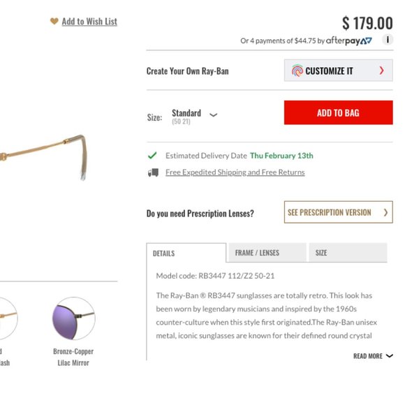 Ray Ban Round Gold Copper Mirror RB3447 - Picture 2 of 8